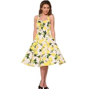 Elegant Backless Floral Dress in Yellow and Green
